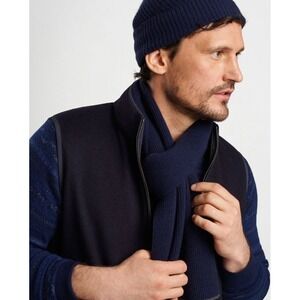 Peter Millar Mens Navy Blue 100% Cashmere Ribbed Knit Scarf NWT